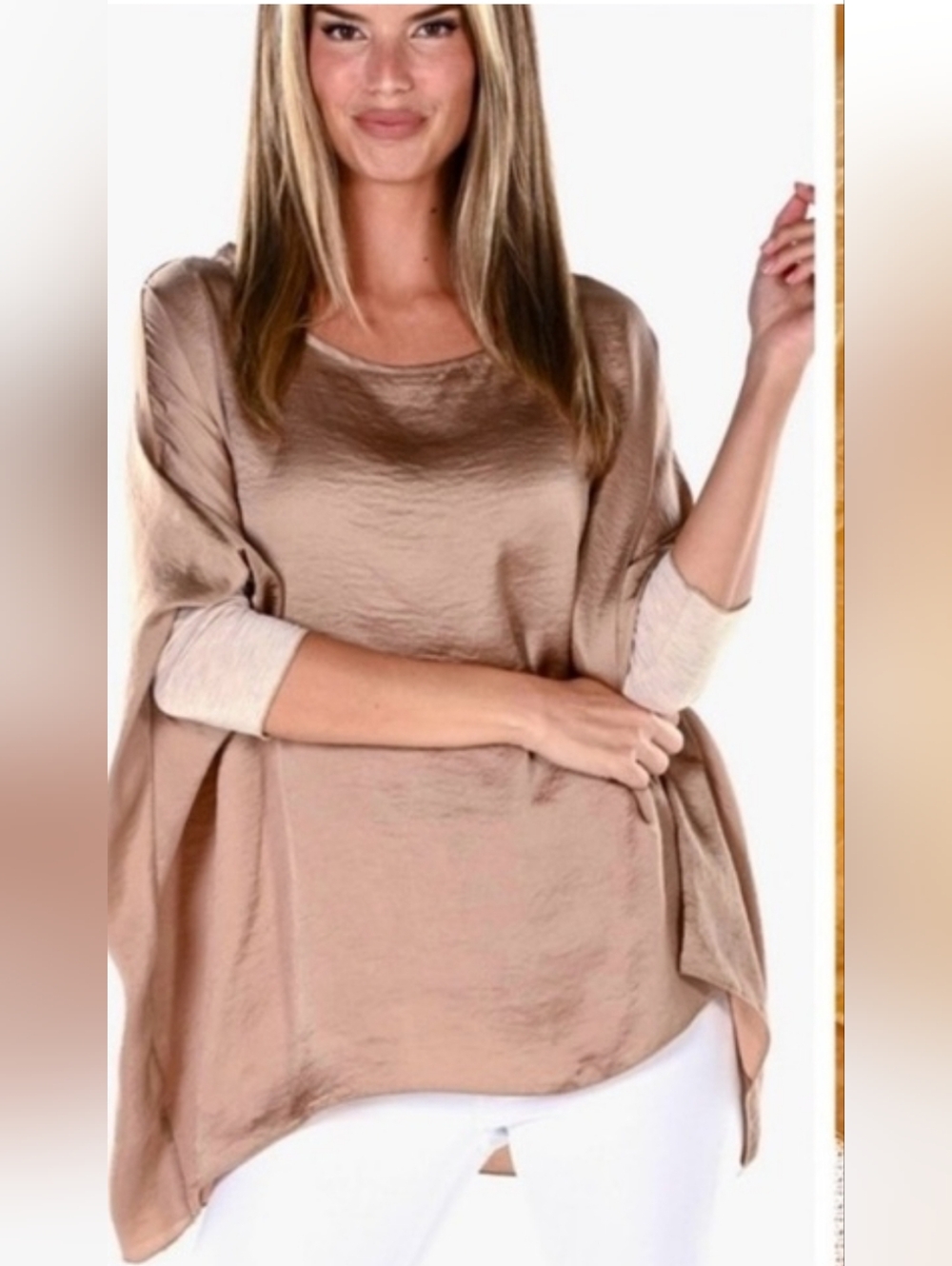 Tutu & Lilli Bella Round Neck Blouse Size XS/SM Satin Cream